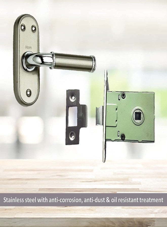 Atom Stainless Steel Bathroom Door Lock | Mortise Door Handle with Baby Latch Lock | Silver Satin Finish | Keyless | Bathroom Lockset for Door | Balcony Toilet Washroom, Flora-Bl - Image 5